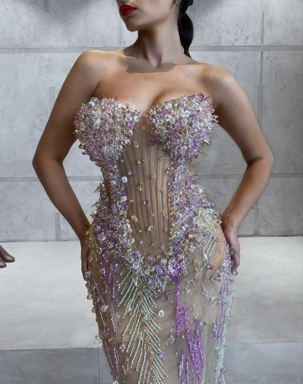 Strapless Dress with Boned Crystal Corset