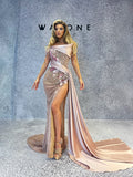 Blush Pink Beaded Dress with Satin Tail