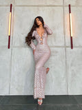 Marisela – Crystal Cut‑Out Long Sleeve Gown