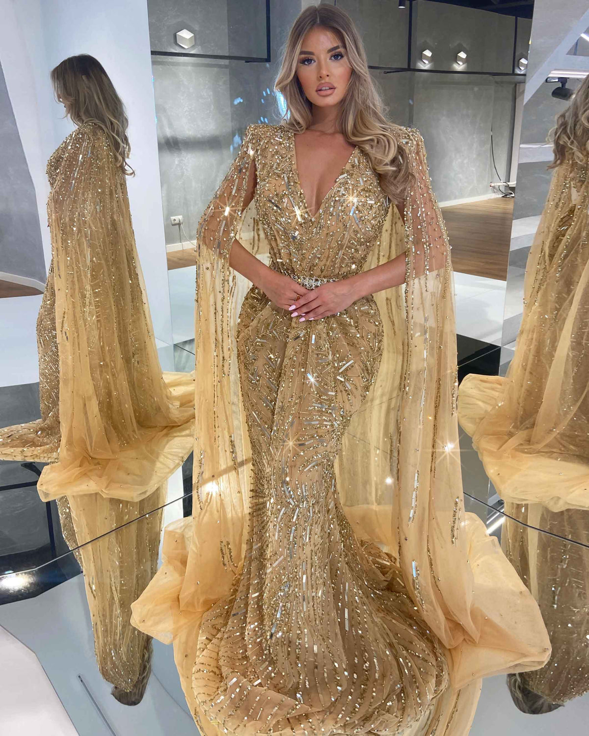 Long Embellished Cream Dress
