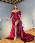 Long Wine Red Side Slit Dress