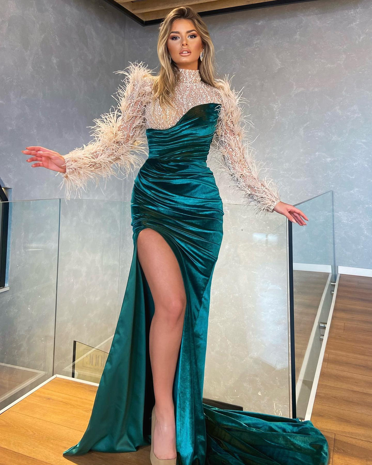 Long Asymmetrical Fringe Evening Dress