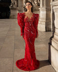 Long Embellished Red Evening Gown