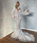 Long Embroidered White  Wedding Dress