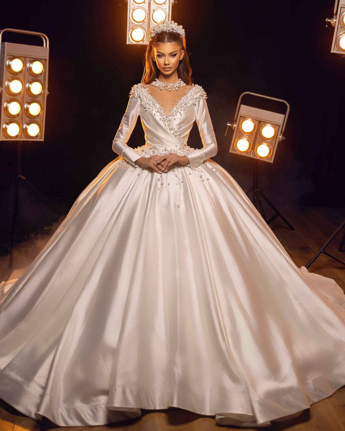 Long Sleeve White Ball Gown