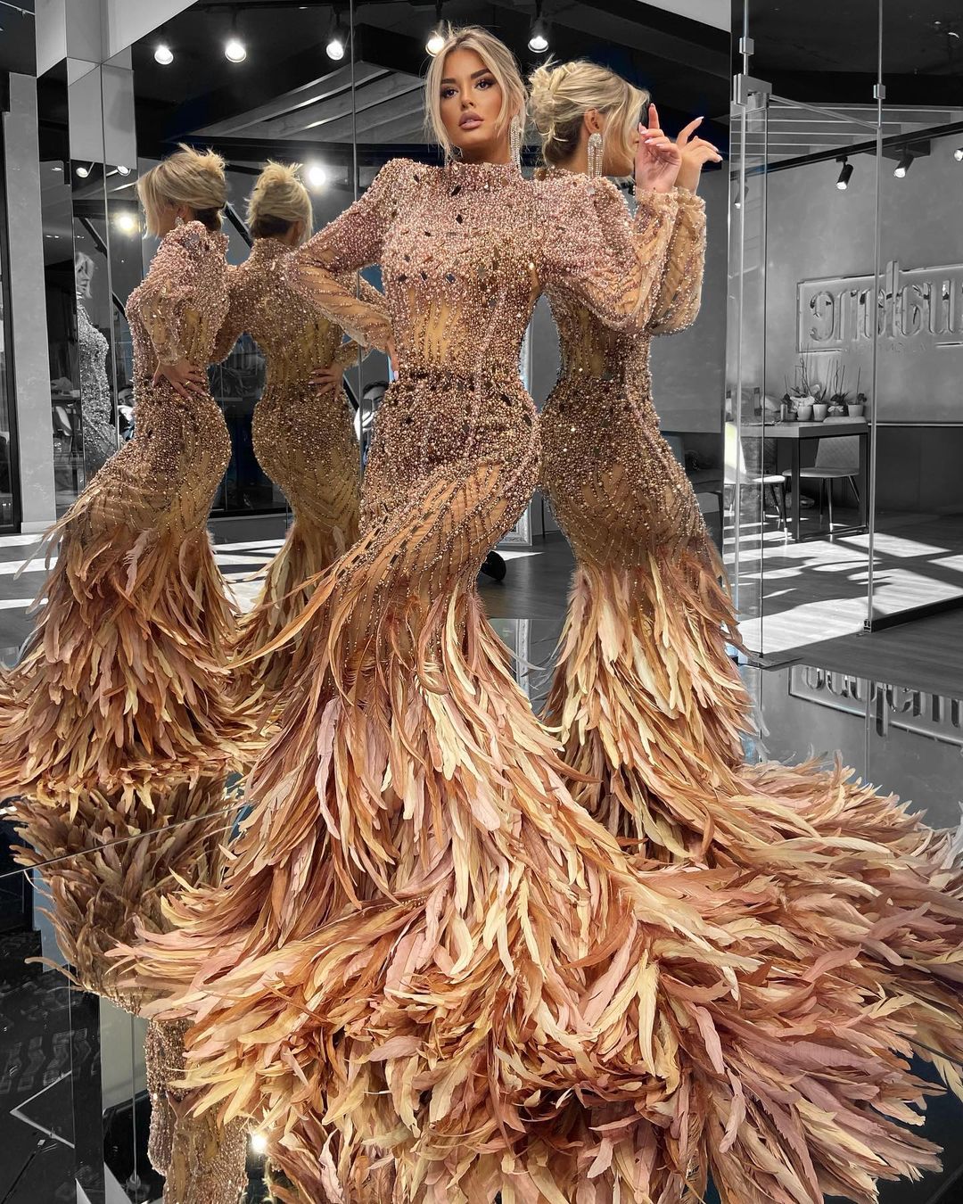 Mermaid Feathered Brown Dress