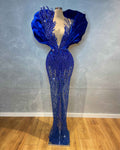 Navy Blue Embroidered Pencil Dress