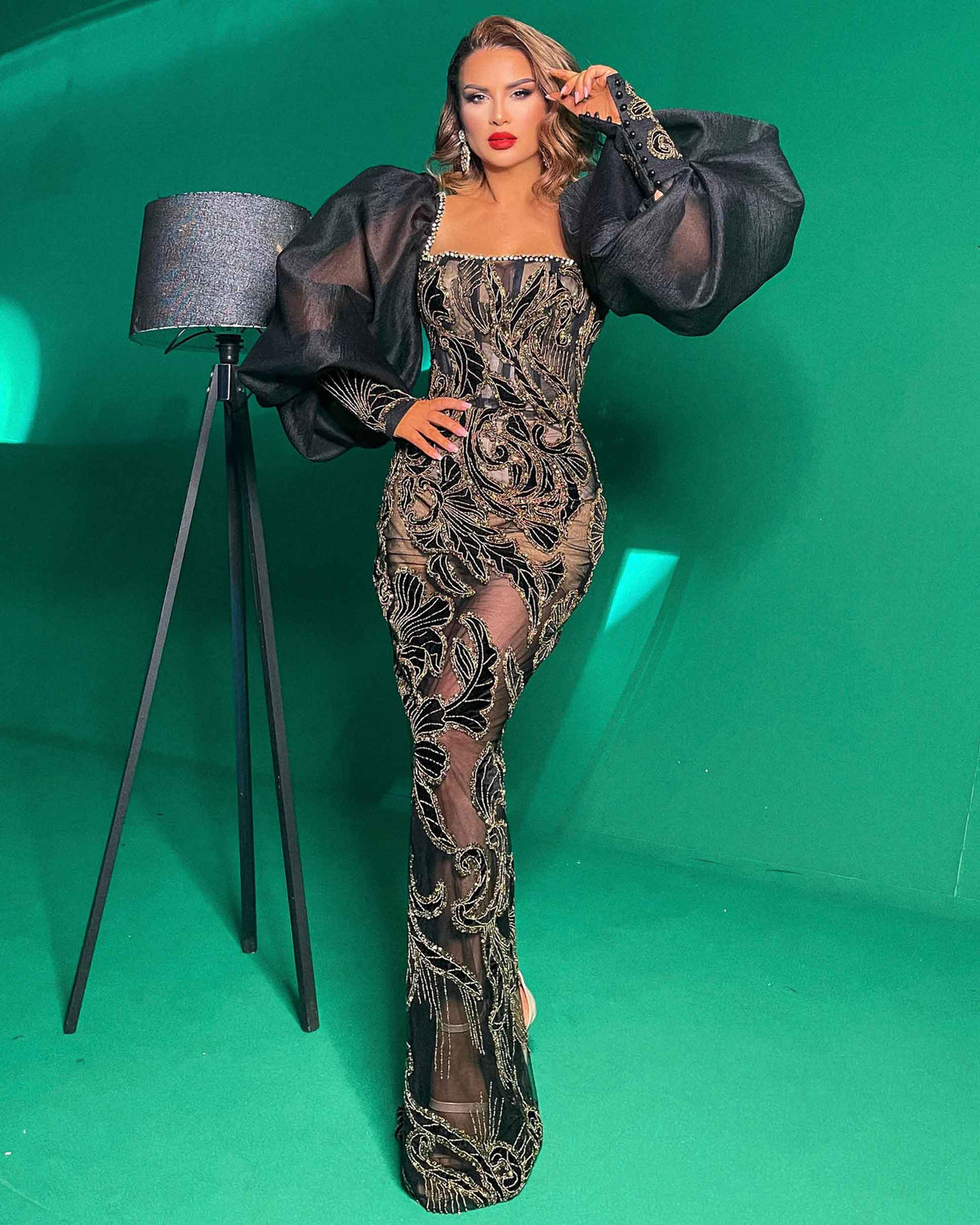Off Shoulder Puffy Sleeve Black Dress