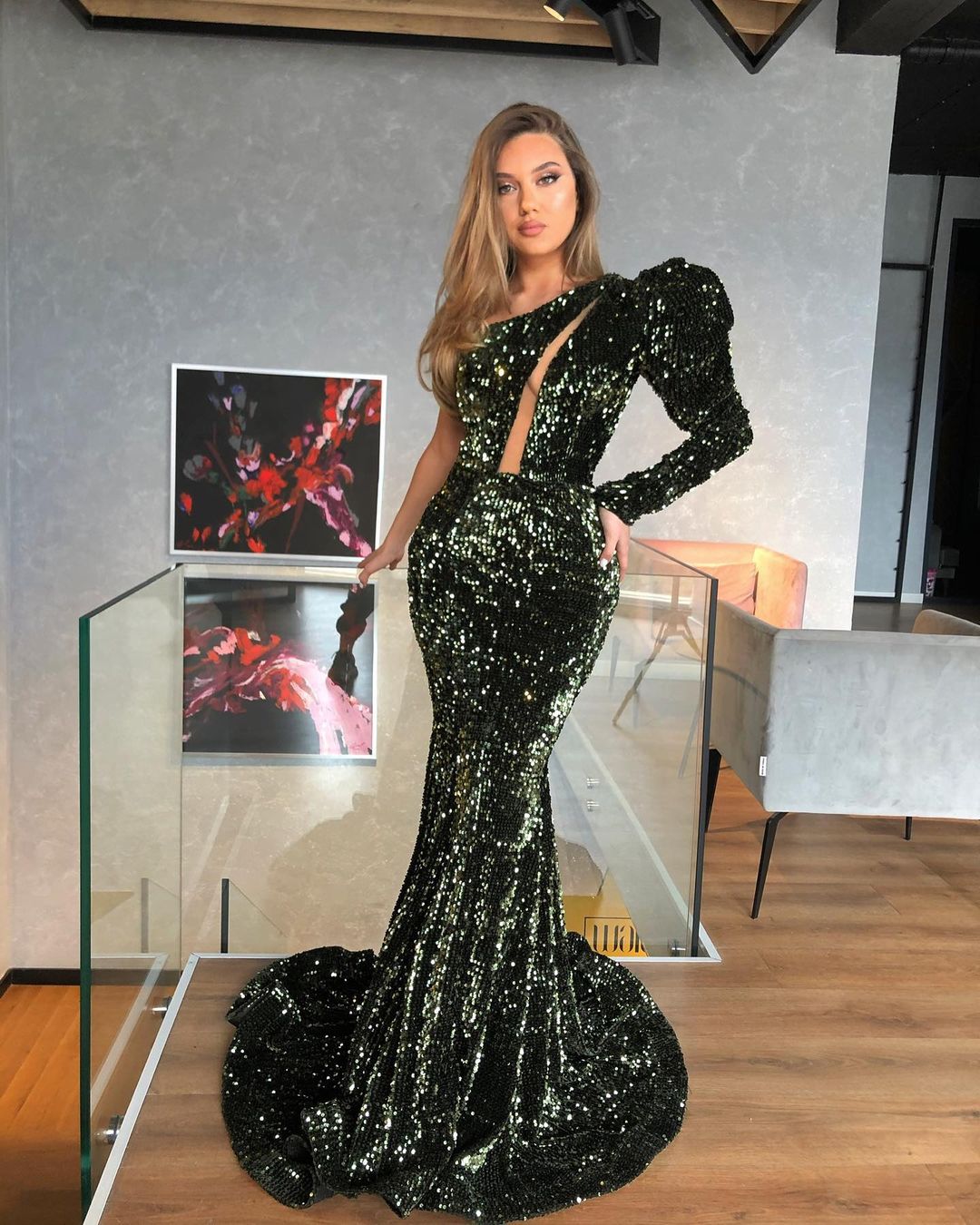 One Shoulder Embellished Evening Gown