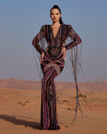 V-Neckline Fringe Evening Gown