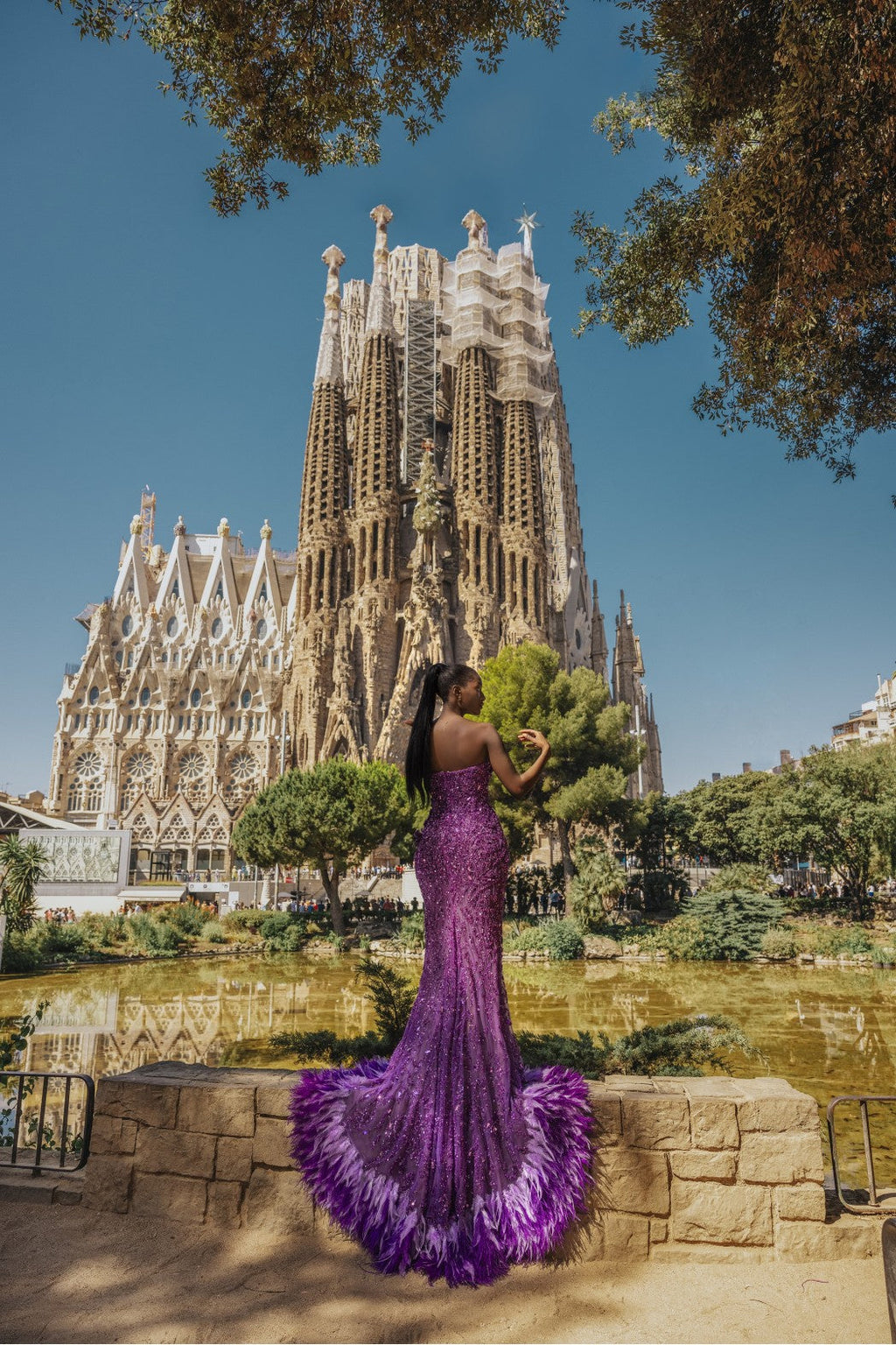 Strapless Embellished Purple Dress with Side Slit
