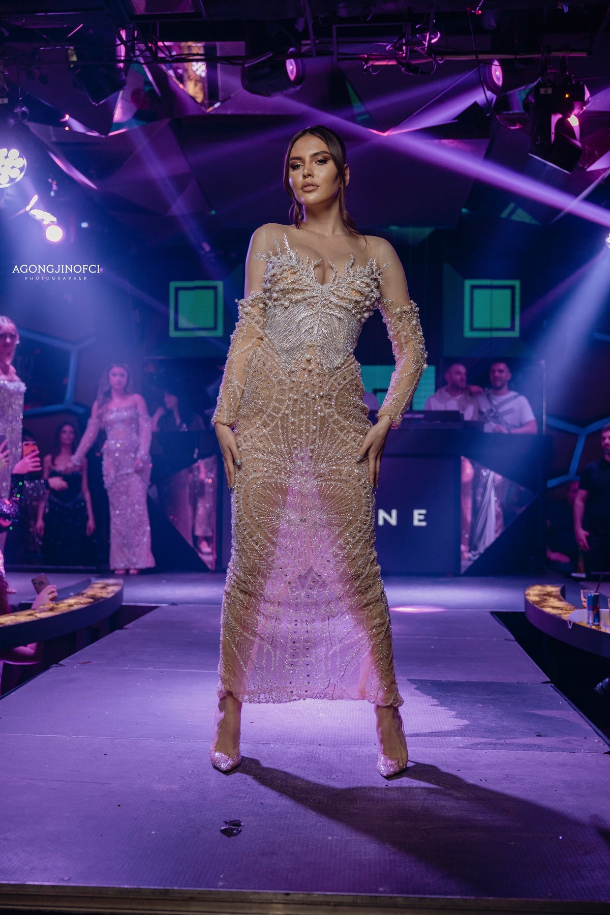 Strapless Sheer Embellished Dress