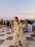 Ajla - Embellished One Shoulder Cape Gown