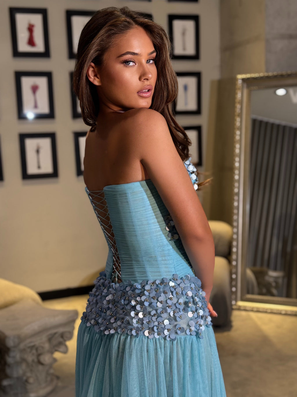 Auretta - Sequin Drop-Waist Tulle Gown