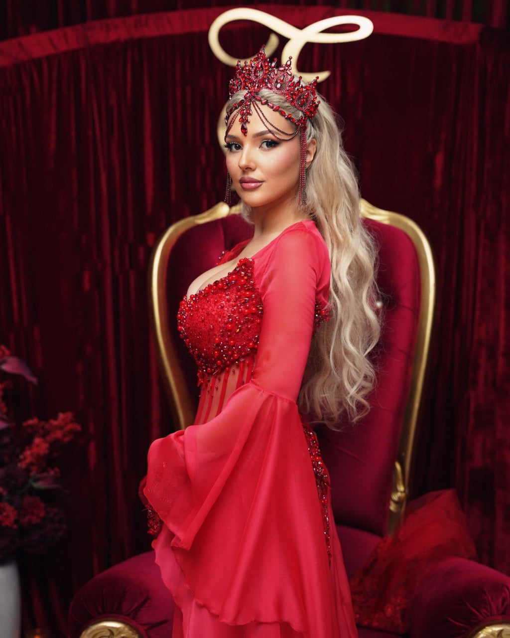 Erza - Beaded Corset Chiffon Sleeve Gown
