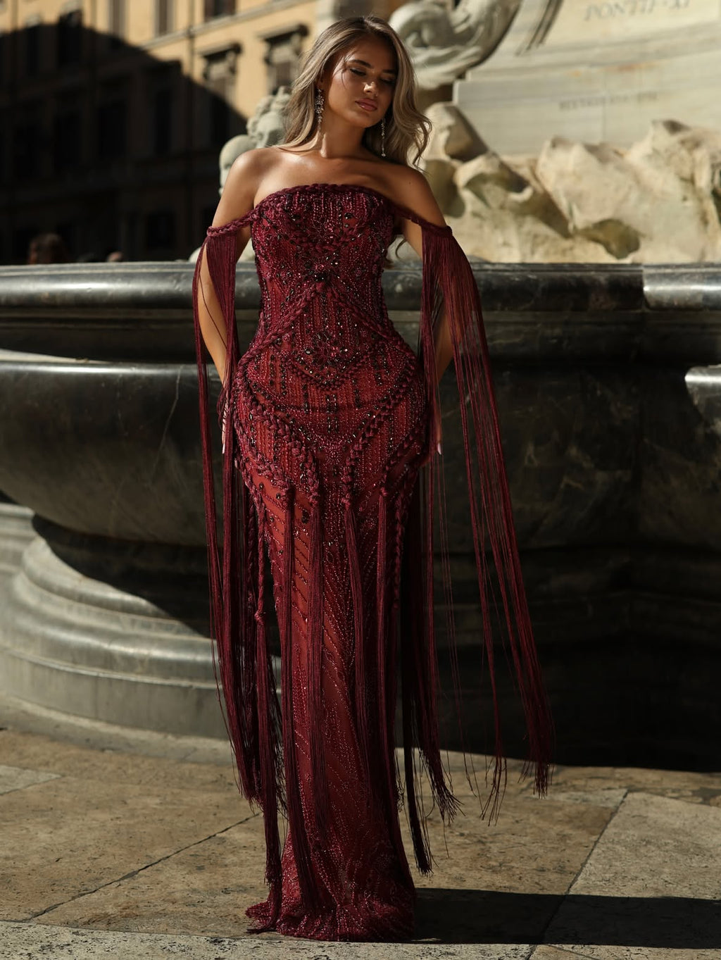 Fiorella Beaded Fringe Gown – Vellure Couture