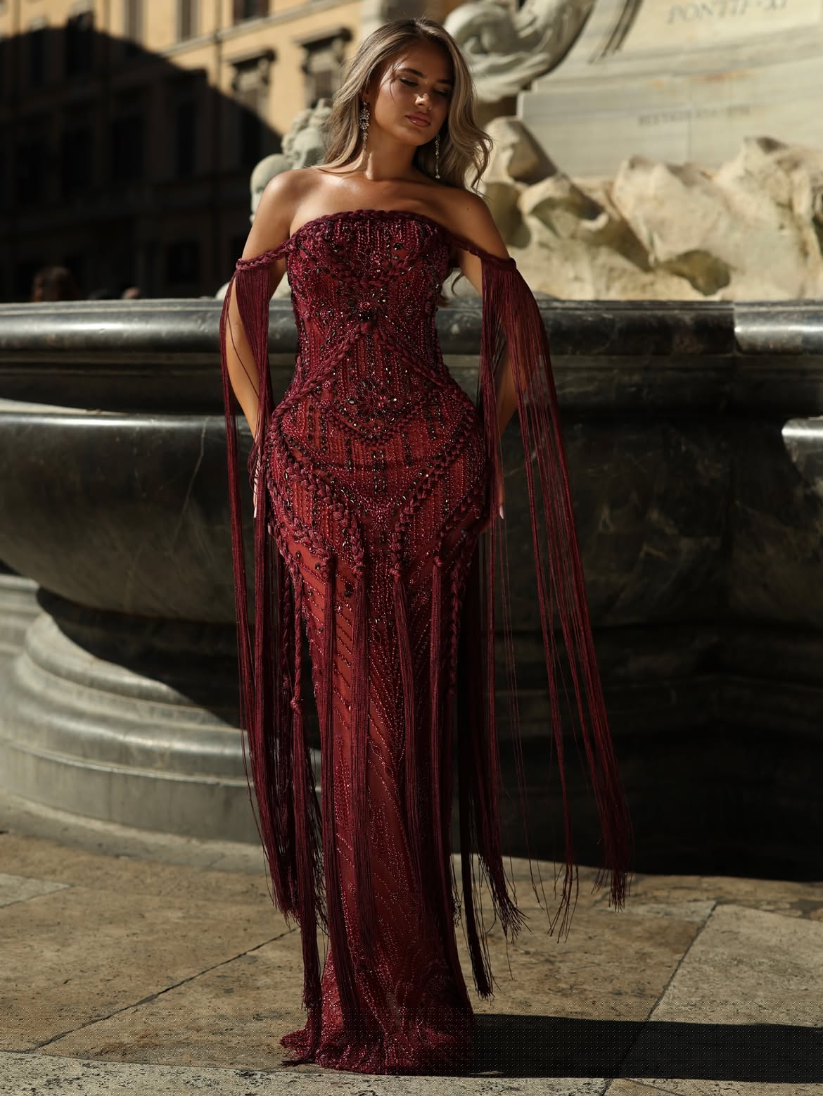 Fiorella Beaded Fringe Gown – Vellure Couture