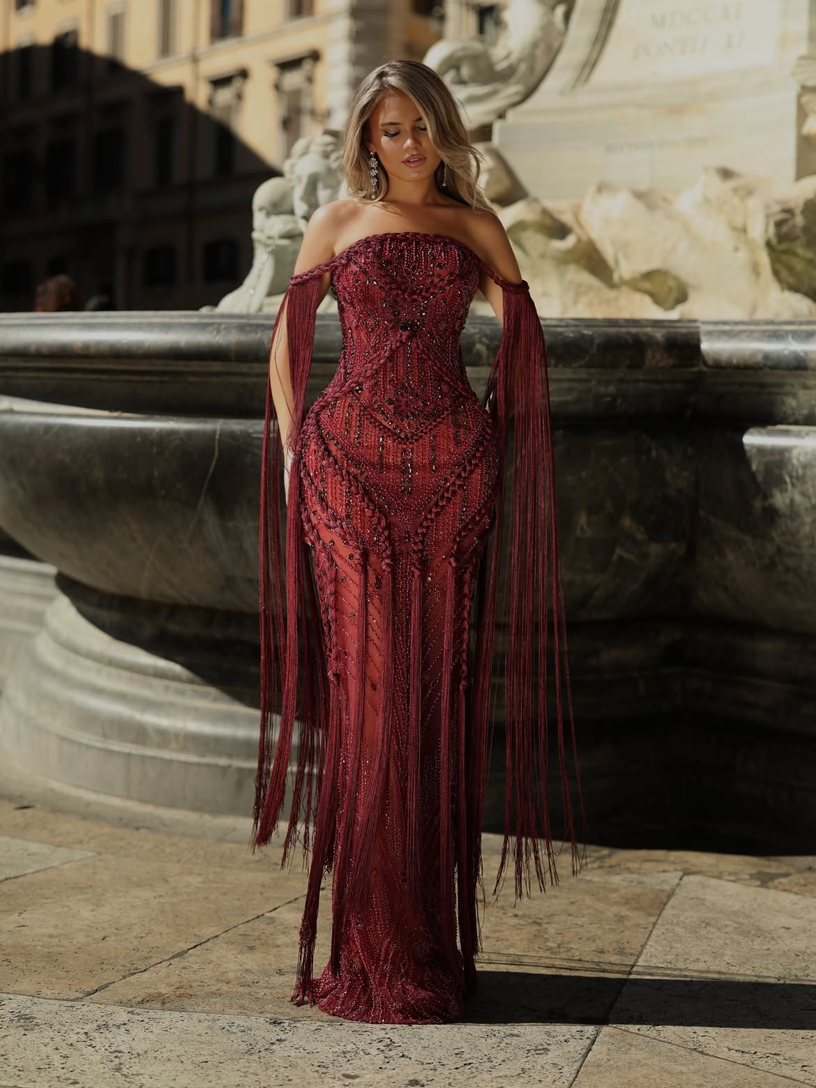 Fiorella Beaded Fringe Gown – Vellure Couture
