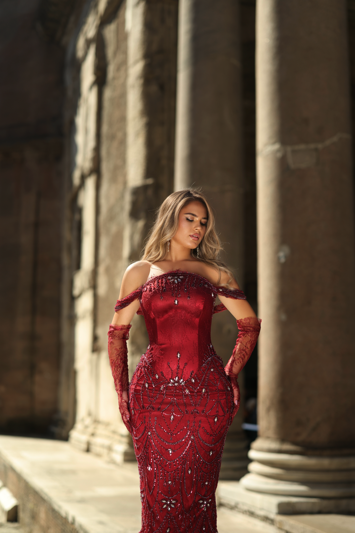 Giulietta Beaded Drape Fitted Dress – Vellure Couture