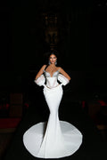 White Strapless Mermaid Dress with Glitter Ribbon Trim
