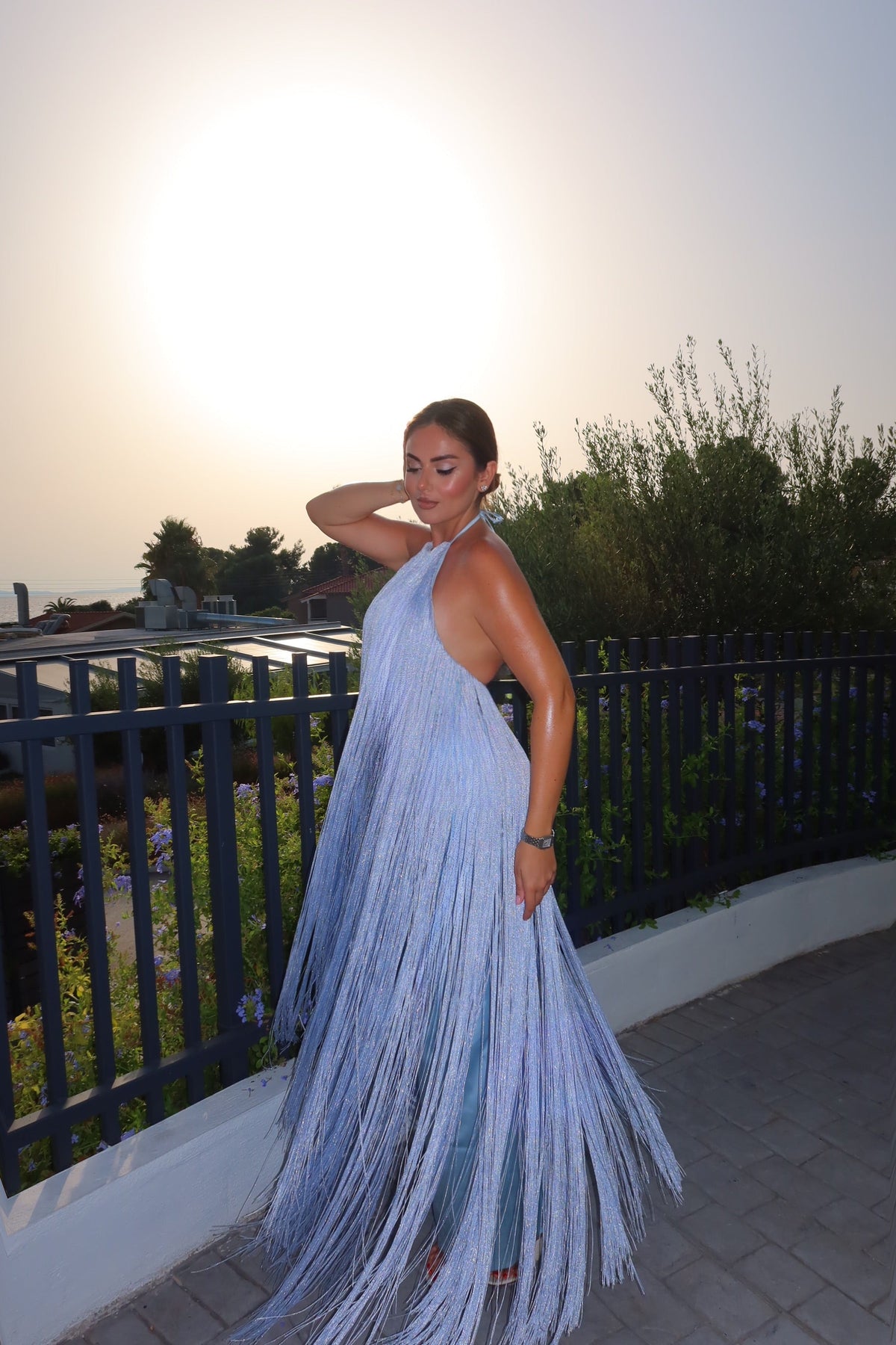 Melina - Halter Fringe Maxi Gown