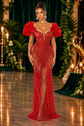 Red Crystal Couture Gown – front view