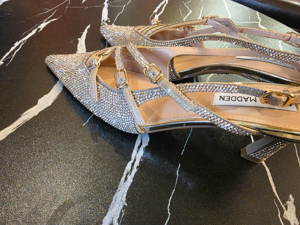 Steve Madden Crystal Embellished Slingback Heels | Luxury Footwear | Vellure Couture