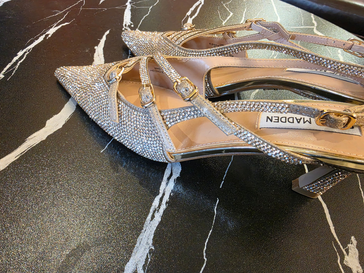 Steve Madden Crystal Embellished Slingback Heels | Luxury Footwear | Vellure Couture