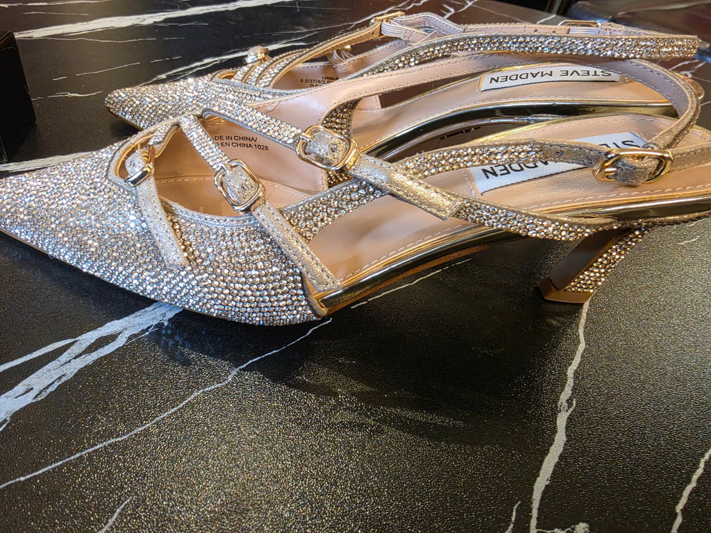 Steve Madden Crystal Embellished Slingback Heels | Luxury Footwear | Vellure Couture