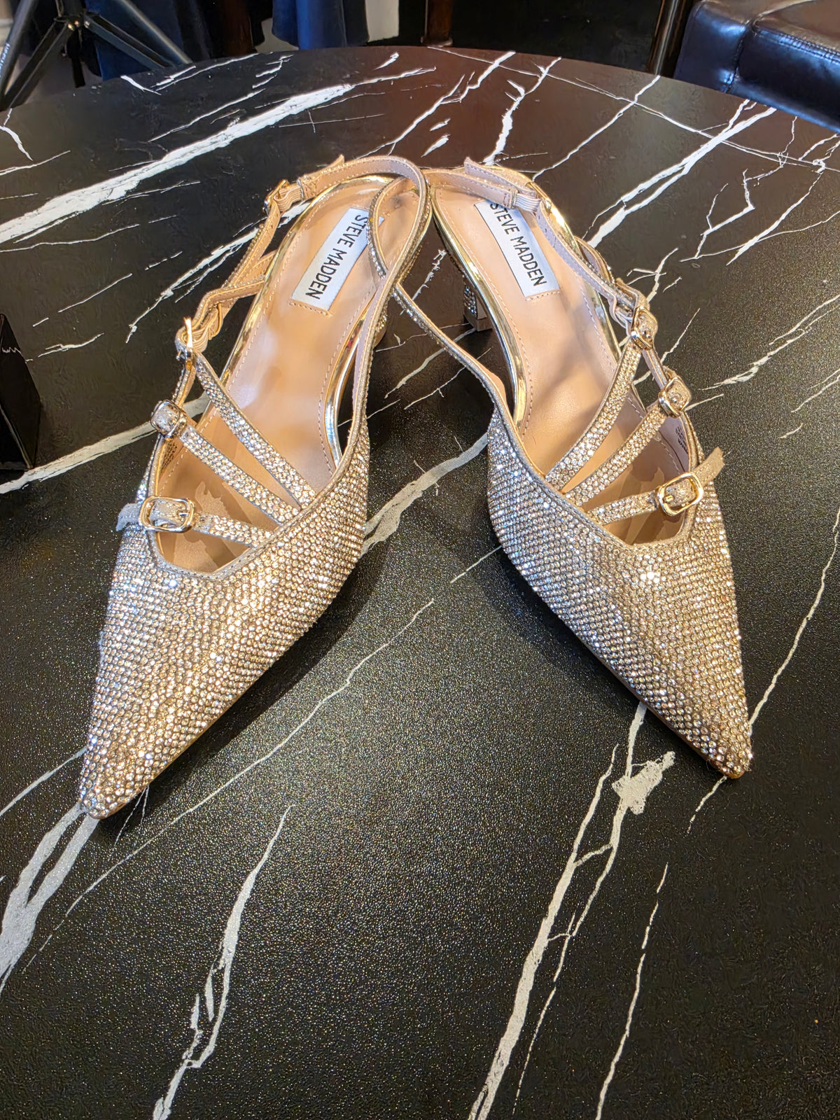 Steve Madden Crystal Embellished Slingback Heels | Luxury Footwear | Vellure Couture