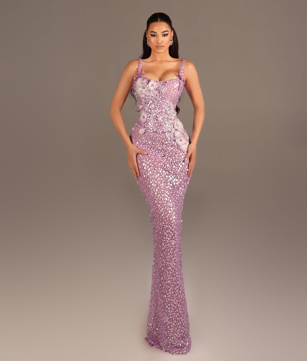 Tesa - Fitted Evening Gown with 3D Floral Embellishment