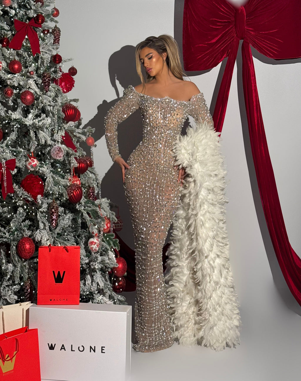 Elyra – Off Shoulder Crystal Gown