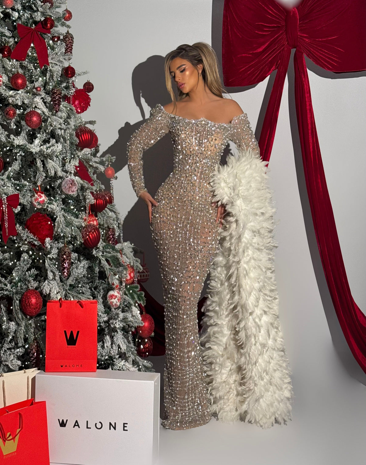 Elyra – Off Shoulder Crystal Gown