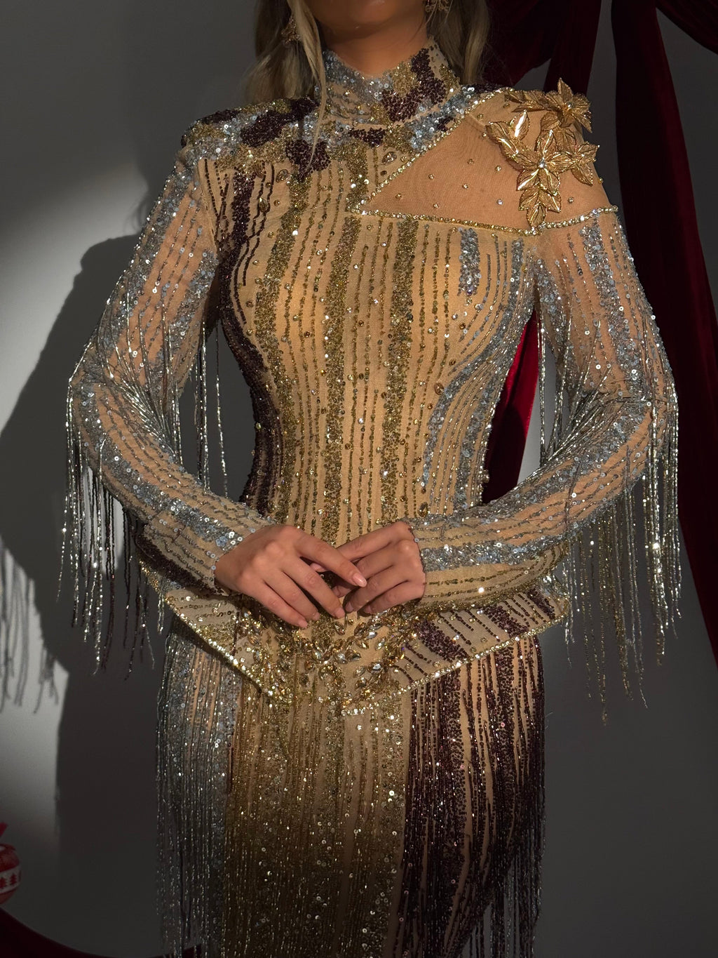 Elvionne - Gold Fringe Corset Gown