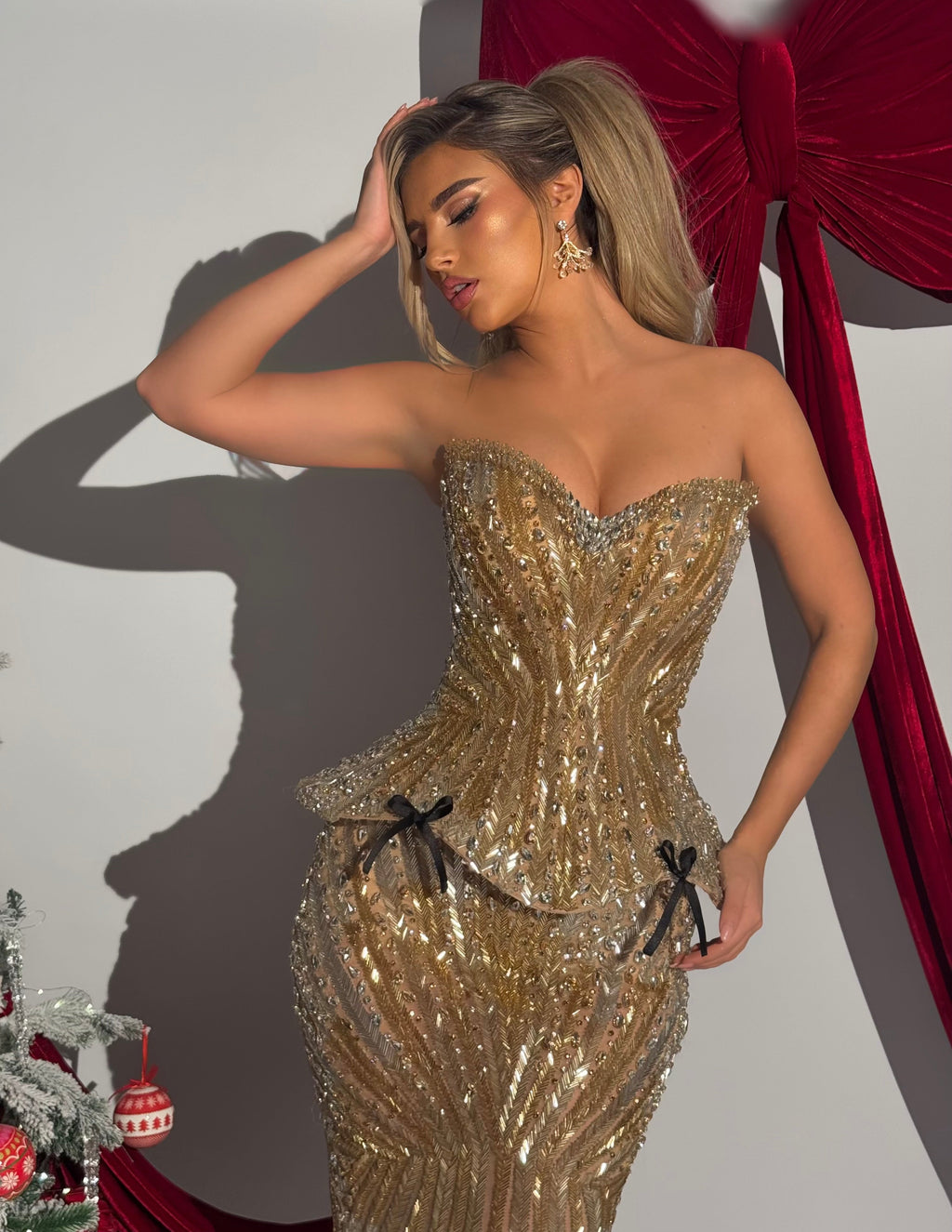 Yalina - Strapless Gold Sequin Gown