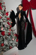 Sorèla - Black Long Sleeve Crystal Gown
