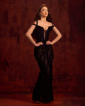 Rosmira - Black Beaded Gown With Double Strap Detail
