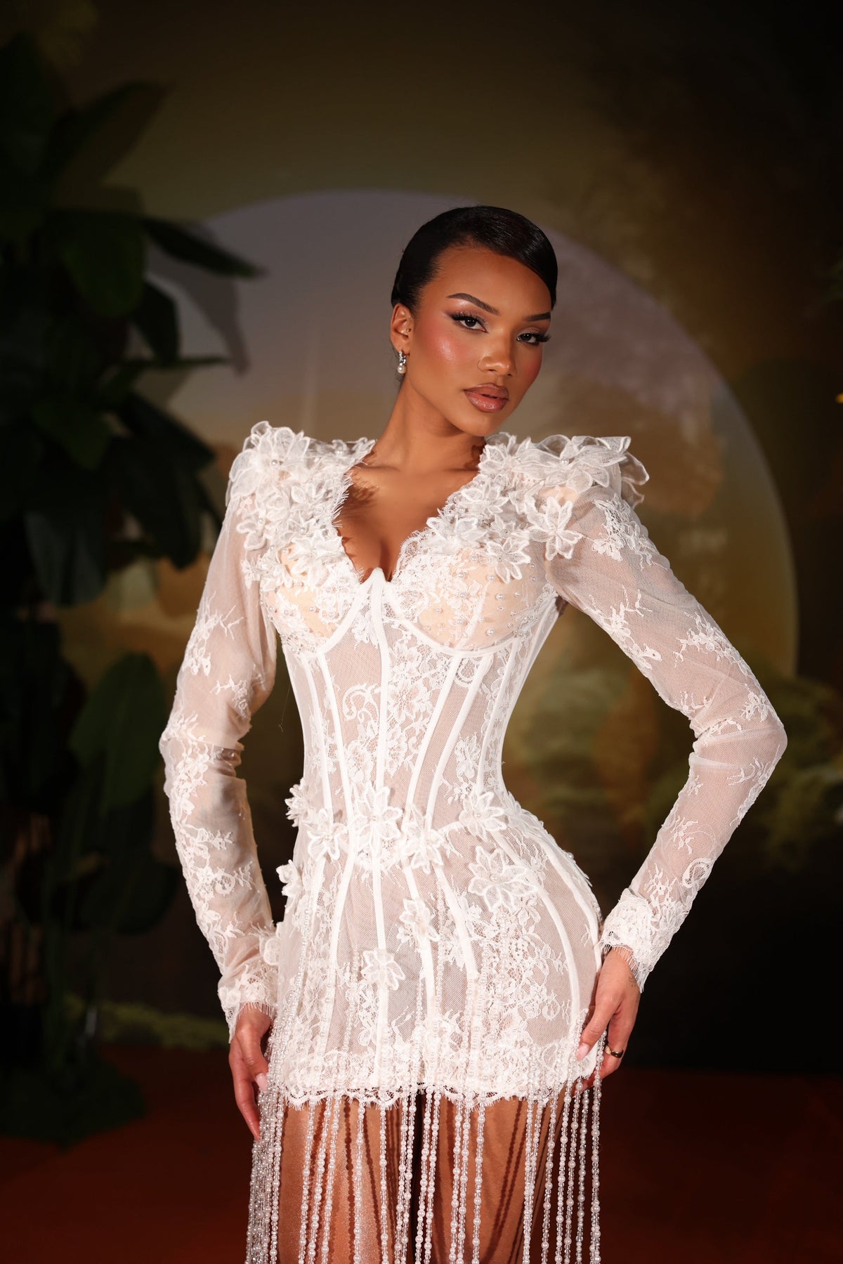 Lirielle - Mini Dress with 3D Appliqués & Beaded Fringe