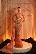 Elanora - 3D Floral Lattice Gown with Draped Waist & Train