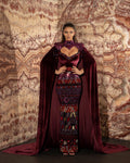 Wine Red Long Dress with Detachable Cape