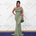 Lesa Milan-Cut-Out Long Green Rhinestones Dress