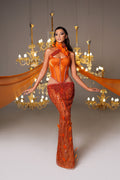 Criss-Cross Straps Orange Dress with Cut-Outs