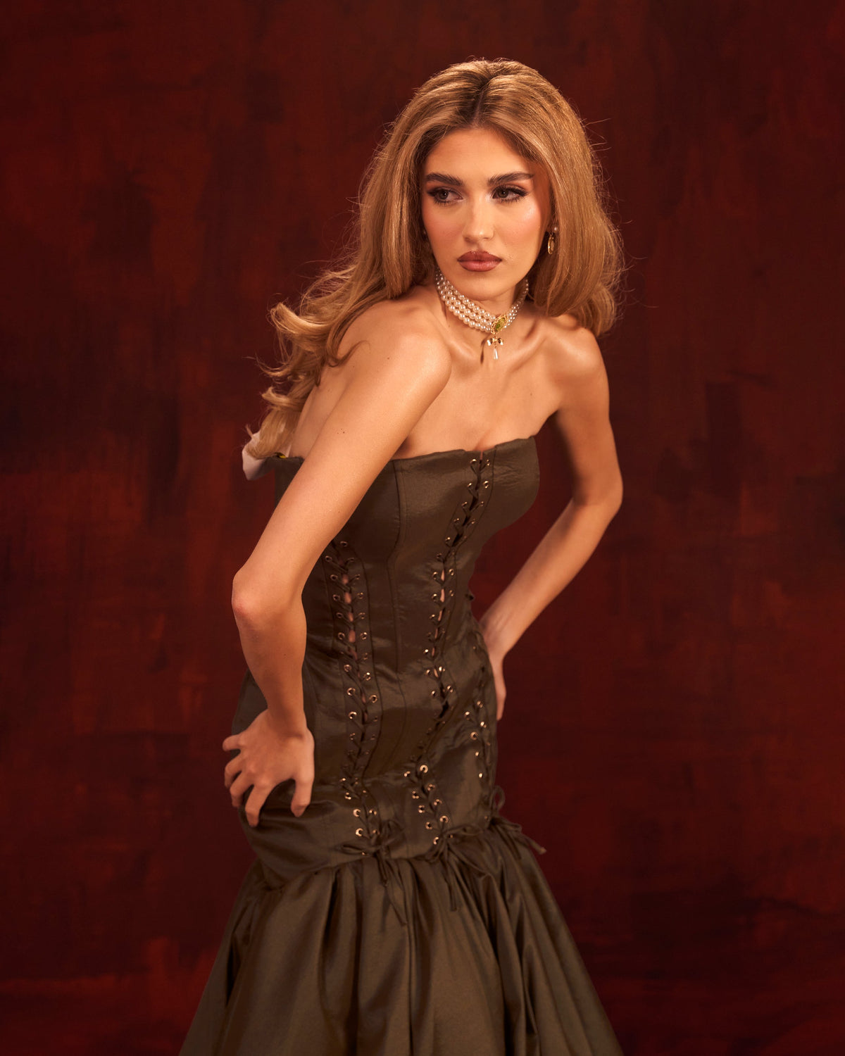 Ardenisa - Olive Lace Up Mermaid Gown