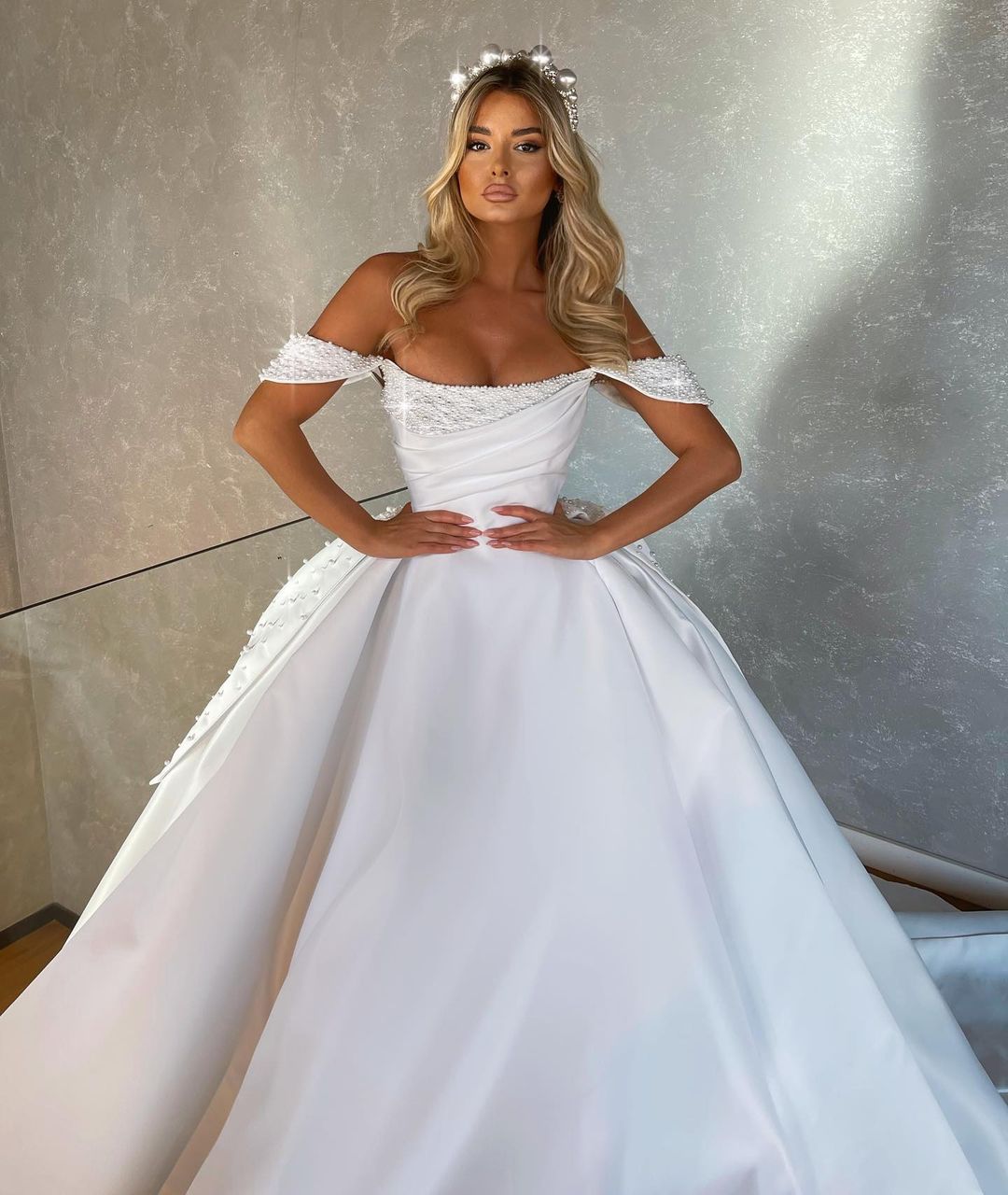 Off Shoulder White Ball Gown Dress