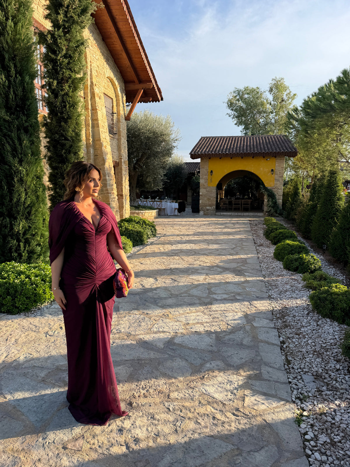 Ursa - Deep V Ruched Gown