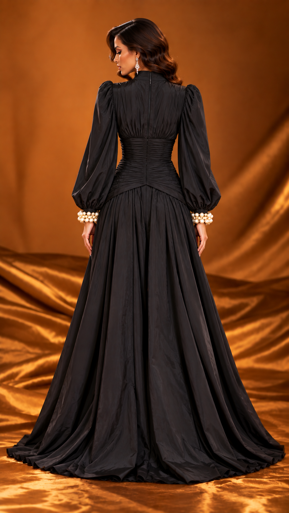 Black pearl two-piece blouse and trouser set back view - Vellure Couture