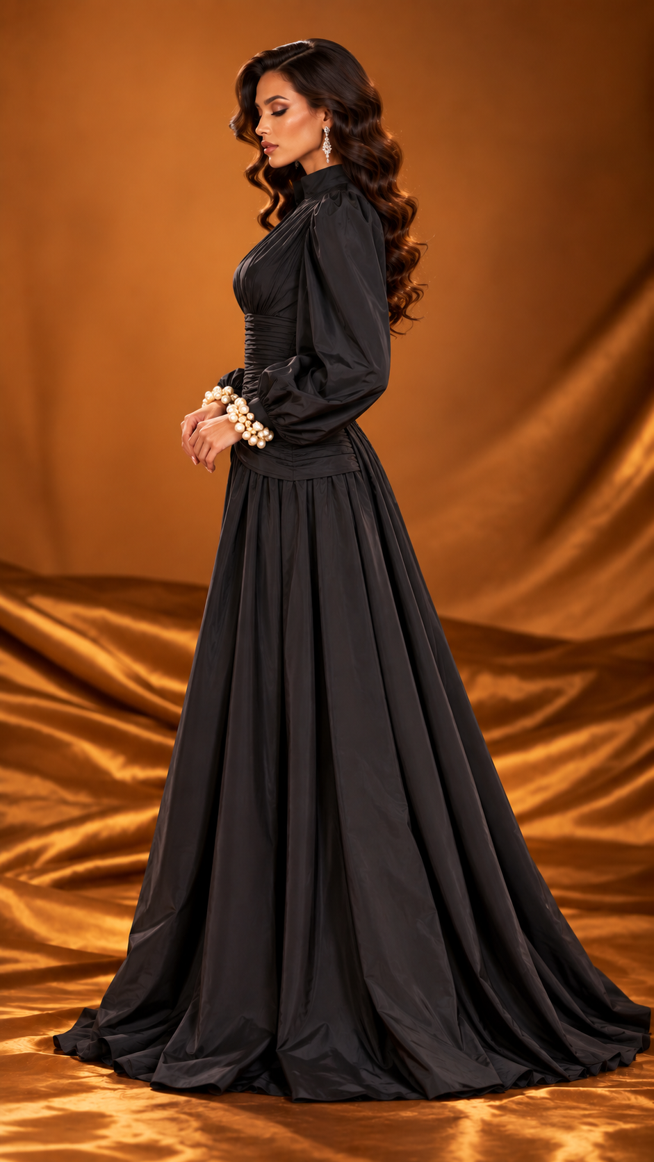 Black pearl two-piece blouse and trouser set side view - Vellure Couture