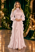 Blush Ruffle Evening Gown – front view