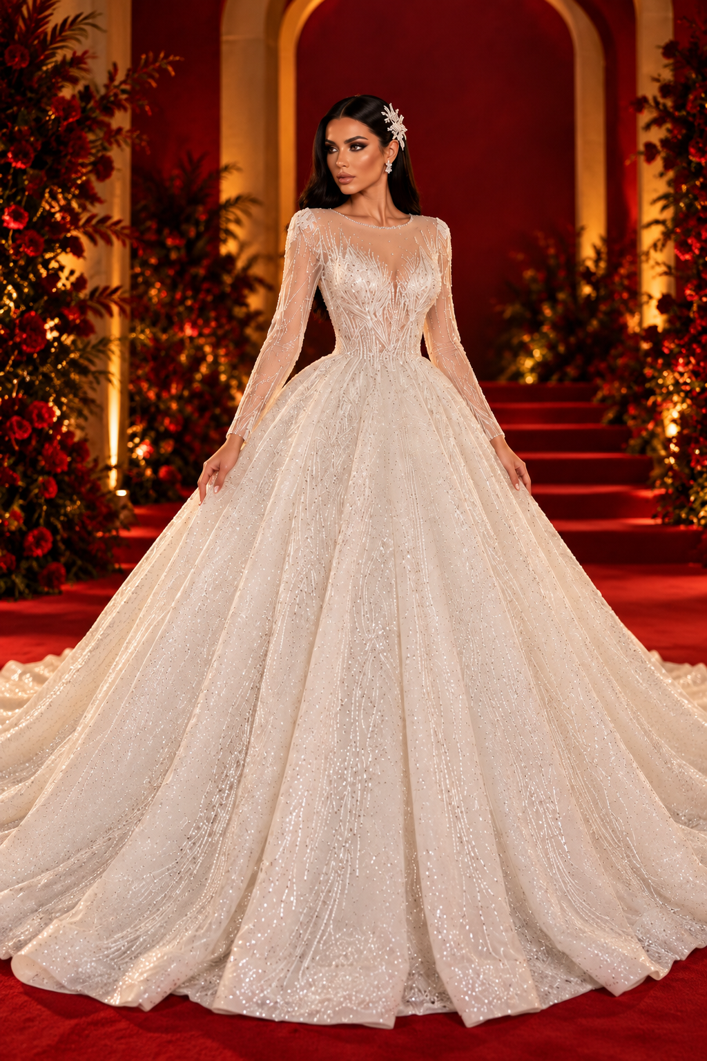 Vellure Couture white crystal bridal ball gown front view