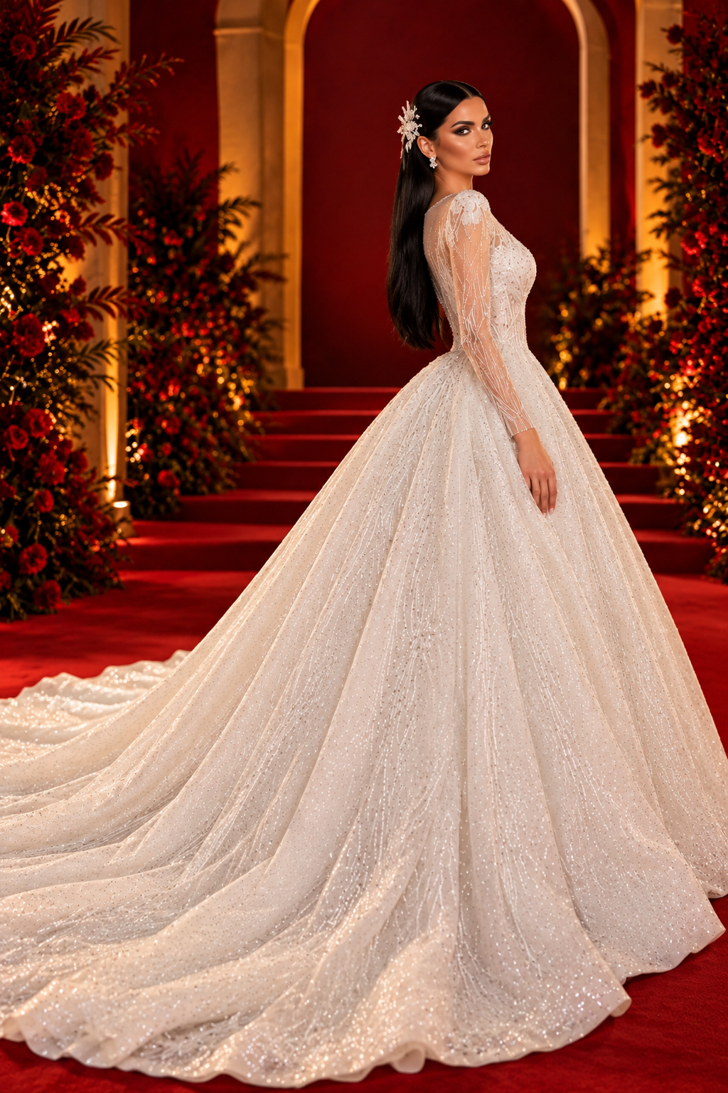 Vellure Couture white crystal bridal ball gown side view